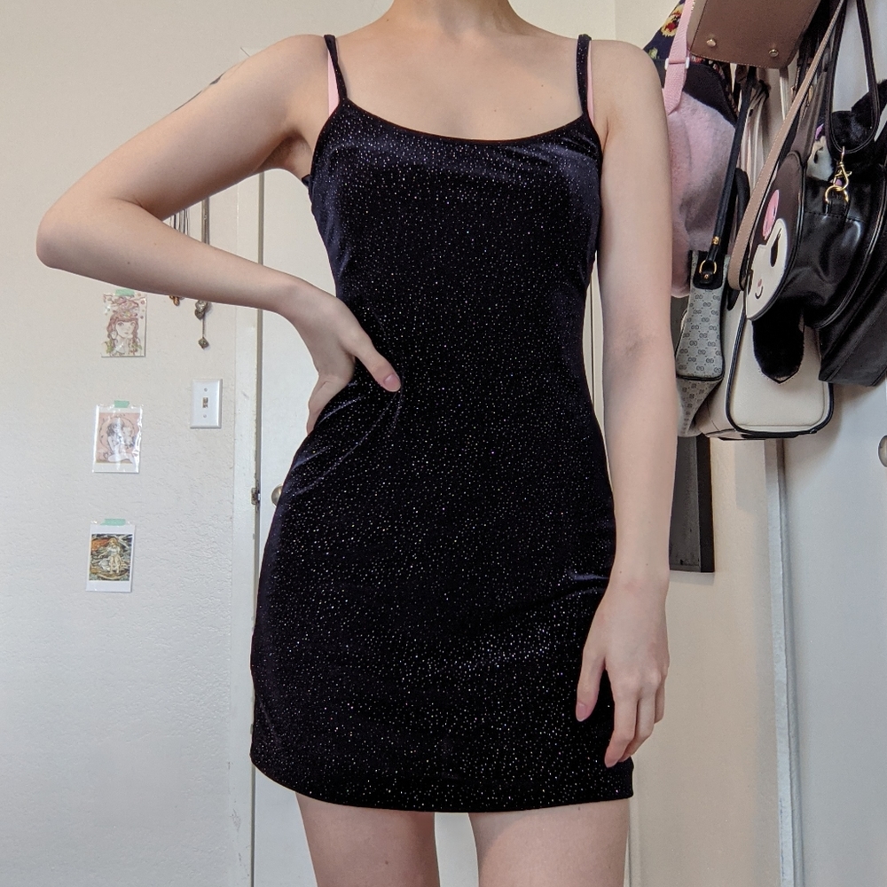 Sparkly Black Velvet Mini Dress